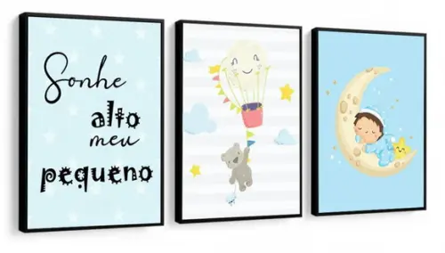 Kit 3 Quadros Decoração Quarto Menino Oração Anjinho Moldura