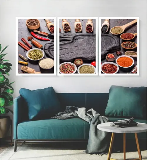 Kit 3 Quadros Decoração Restaurantes Tempero Cozinha Moldura