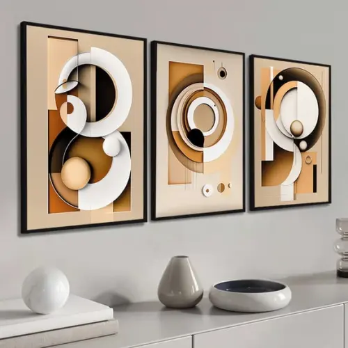 Kit 3 Quadros Decorativos Abstrato Boho Moderno com Moldura
