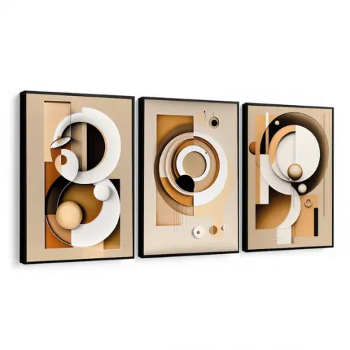 Kit 3 Quadros Decorativos Abstrato Boho Moderno com Moldura