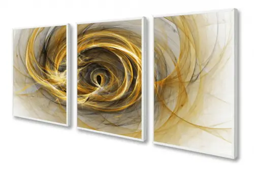 Kit 3 Quadros Decorativos Abstrato Dourado Para Sala Moldura