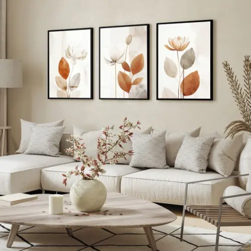Kit 3 Quadros Decorativos Abstrato Folhagem Moderna Vidro