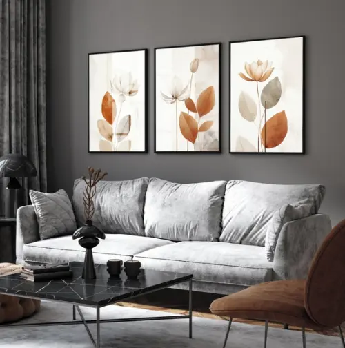 Kit 3 Quadros Decorativos Abstrato Folhagem Moderna Vidro
