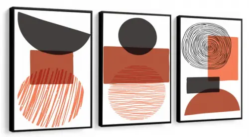 Kit 3 Quadros Decorativos Abstrato Forma Geométrica Moldura