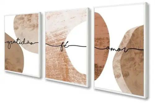Kit 3 Quadros Decorativos Abstrato Frases Para Sala Moldura