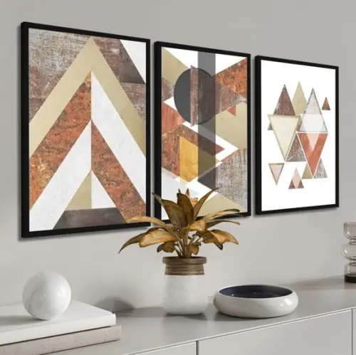 Kit 3 Quadros Decorativos Abstrato Geométrico Tons Marrom