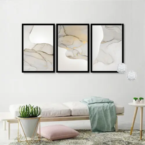 Kit 3 Quadros Decorativos Abstrato Mármore Moderno Moldura