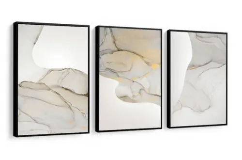 Kit 3 Quadros Decorativos Abstrato Mármore Moderno Moldura