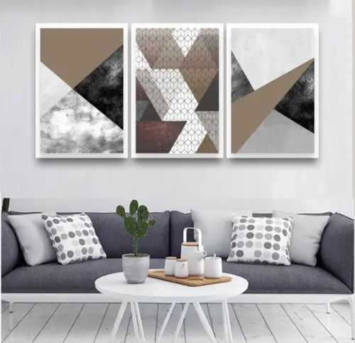 Kit 3 Quadros Decorativos Abstrato Marrom Terracota Moldura