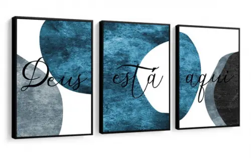 Kit 3 Quadros Decorativos Abstrato Moderno Azul Com Moldura