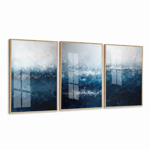 Kit 3 Quadros Decorativos Abstrato Moderno Azul Hall Vidro