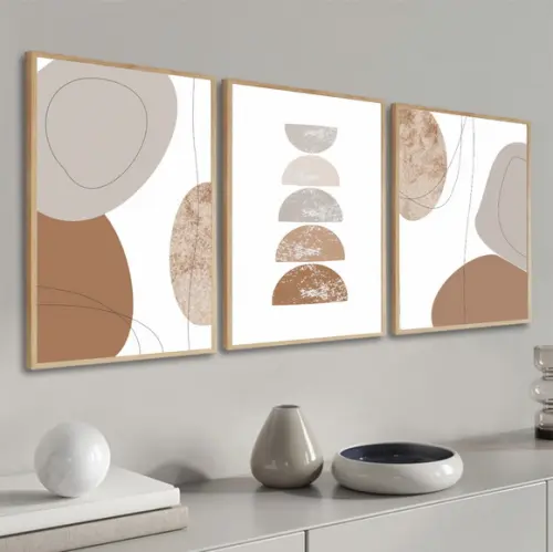 Kit 3 Quadros Decorativos Abstrato Moderno Boho Com Moldura
