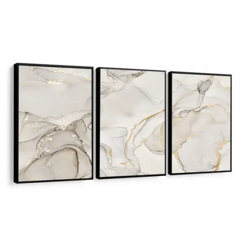 Kit 3 Quadros Decorativos Abstrato Moderno Claro com Moldura