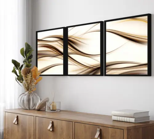 Kit 3 Quadros Decorativos Abstrato Moderno Conjunto Moldura