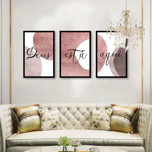 Kit 3 Quadros Decorativos Abstrato Moderno Frase Com Moldura
