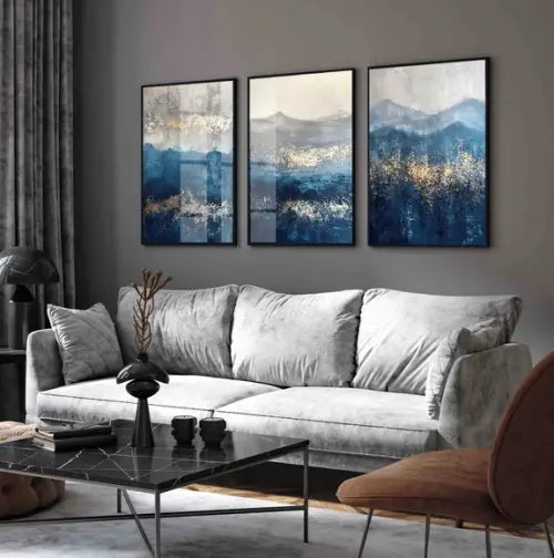 Kit 3 Quadros Decorativos Abstrato Moderno Gold Hall Vidro