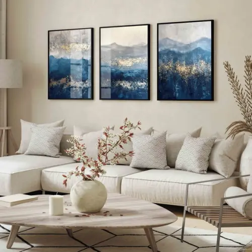Kit 3 Quadros Decorativos Abstrato Moderno Gold Hall Vidro