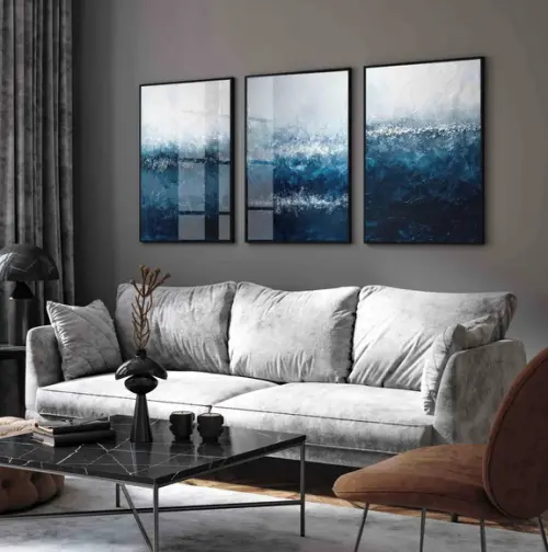 Kit 3 Quadros Decorativos Abstrato Moderno Luxo com Vidro