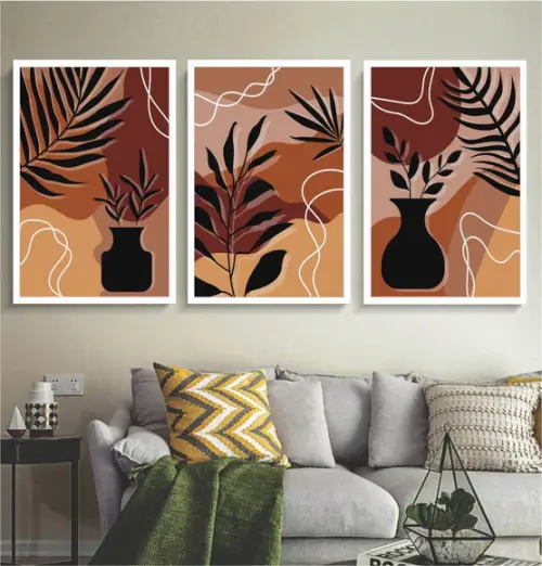 Kit 3 Quadros Decorativos Abstrato Moderno Hall Com Moldura