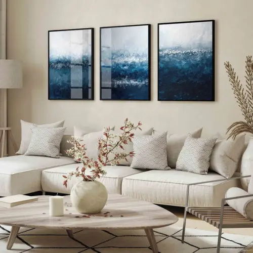 Kit 3 Quadros Decorativos Abstrato Moderno Luxo com Vidro