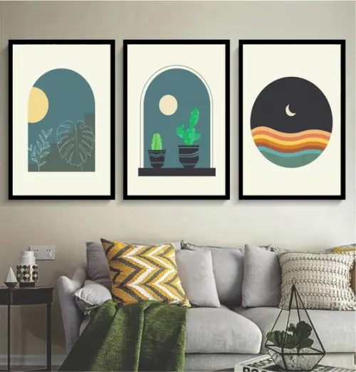 Kit 3 Quadros Decorativos Abstrato Moderno Paisagem Moldura