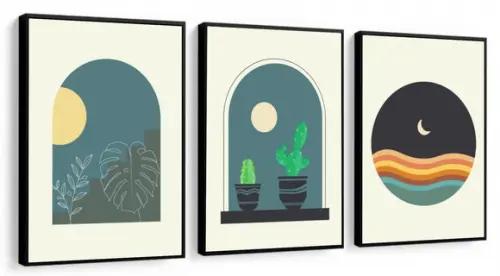 Kit 3 Quadros Decorativos Abstrato Moderno Paisagem Moldura