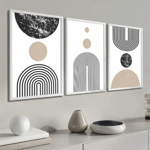 Kit 3 Quadros Decorativos Abstrato Moderno Para Sala Moldura