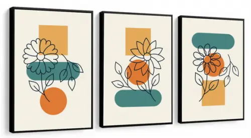 Kit 3 Quadros Decorativos Abstrato Moderno Para Sala Moldura