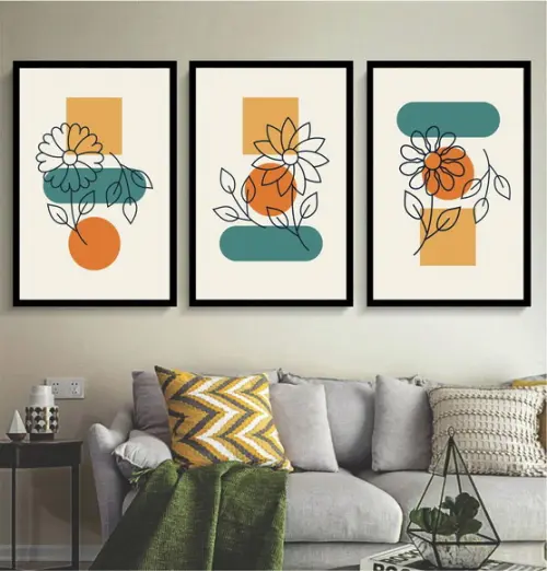 Kit 3 Quadros Decorativos Abstrato Moderno Para Sala Moldura
