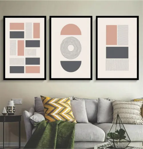 Kit 3 Quadros Decorativos Abstrato Moderno Para Sala Moldura