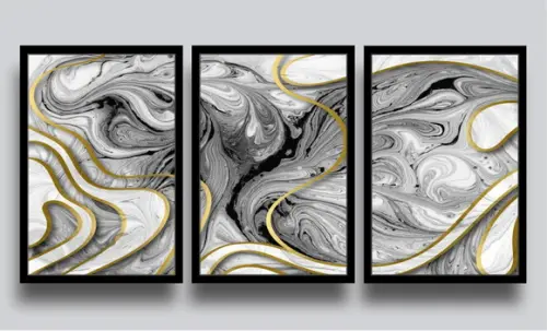 Kit 3 Quadros Decorativos Abstrato Moderno Para Sala Moldura