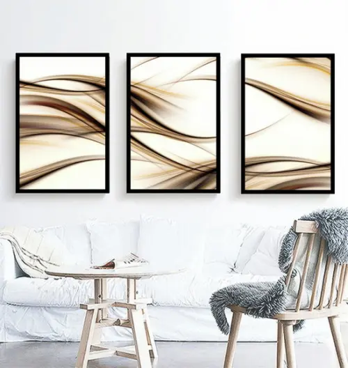 Kit 3 Quadros Decorativos Abstrato Moderno Sala Hall Moldura