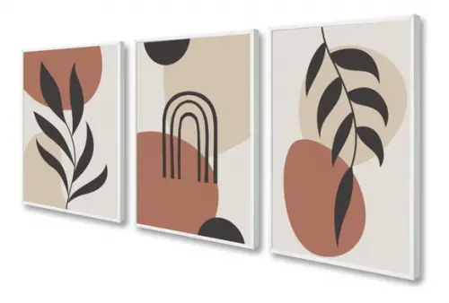 Kit 3 Quadros Decorativos Abstrato Moderno Terracota Moldura
