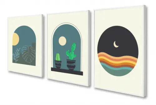 Kit 3 Quadros Decorativos Abstrato Paisagem Moderno Moldura