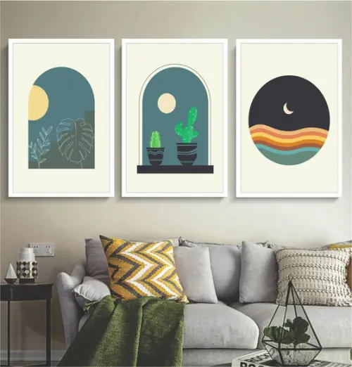 Kit 3 Quadros Decorativos Abstrato Paisagem Moderno Moldura