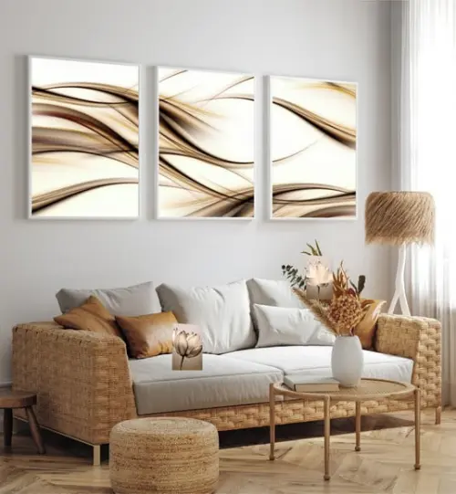 Kit 3 Quadros Decorativos Abstrato Para Quarto Sala Moldura