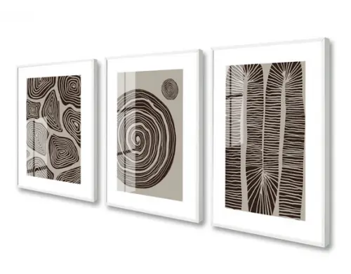 Kit 3 Quadros Decorativos Abstrato para Sala Moldura e Vidro