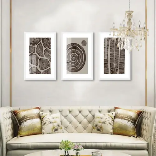 Kit 3 Quadros Decorativos Abstrato para Sala Moldura e Vidro