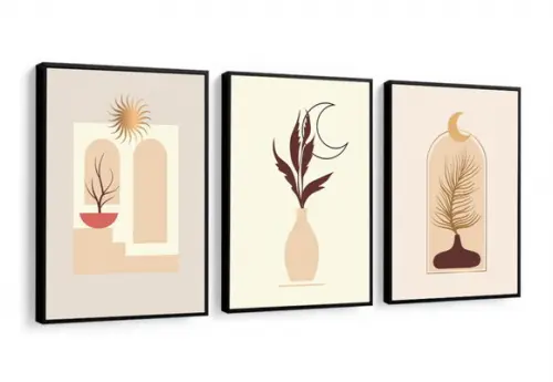Kit 3 Quadros Decorativos Abstrato Para Sala Quarto Moldura