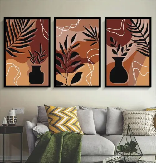 Kit 3 Quadros Decorativos Abstrato Terracota Moderno Moldura