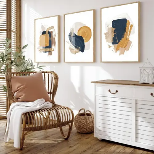 Kit 3 Quadros Decorativos Abstratos Modernos Sala Hall Vidro