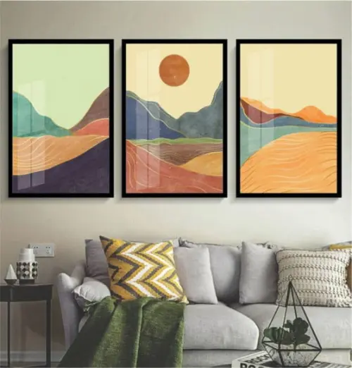 Kit 3 Quadros Decorativos Abstratos Modernos Moldura e Vidro