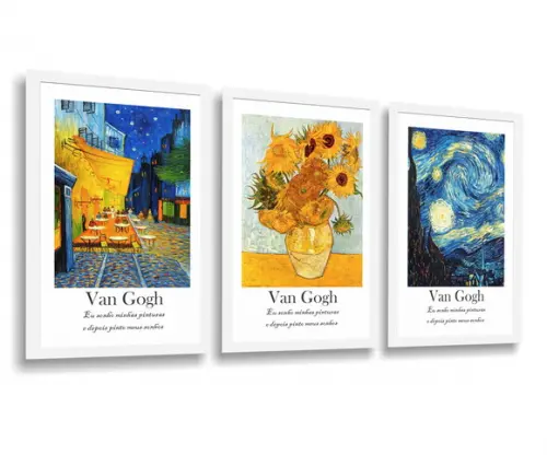 Kit 3 Quadros Decorativos Abstratos Vincent Van Gogh Moldura