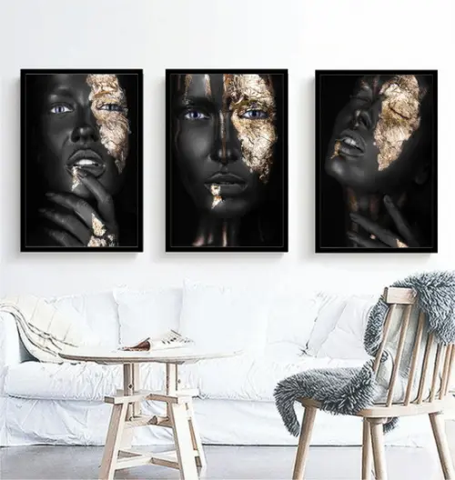 Kit 3 Quadros Decorativos Africanas Abstratos Salas Moldura