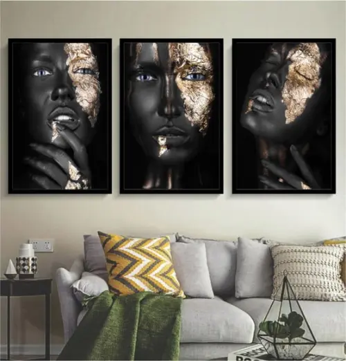 Kit 3 Quadros Decorativos Africanas Abstratos Salas Moldura