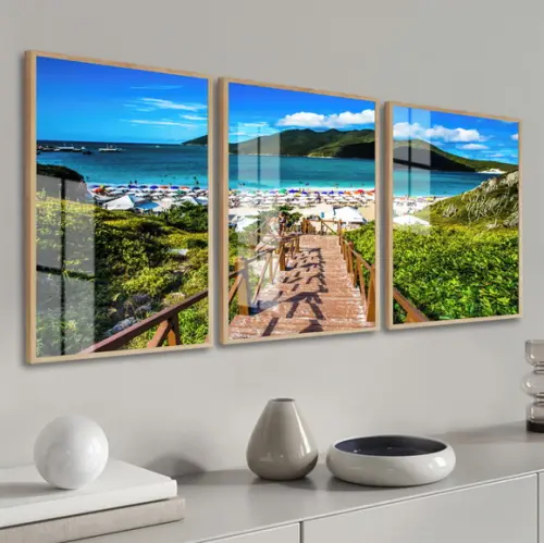 Kit 3 Quadros Decorativos Arraial Do Cabo Com Moldura Vidro