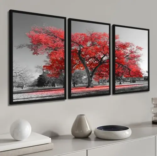 Kit 3 Quadros Decorativos Arvore Da Vida Vermelha Molduras