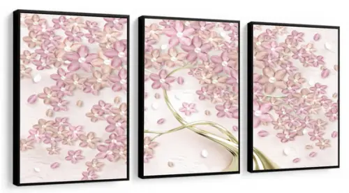 Kit 3 Quadros Decorativos Arvore Flor De Cerejeira Moldura