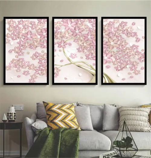 Kit 3 Quadros Decorativos Arvore Flor De Cerejeira Moldura