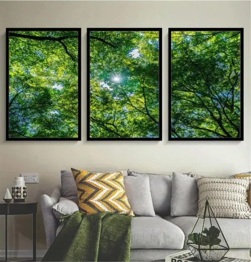 Kit 3 Quadros Decorativos Arvore Floresta Verde Com Moldura